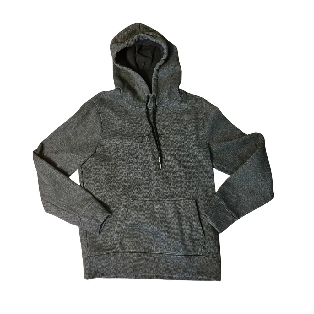 Hollister Kids Grey Herringbone Fleece Lined Pullover Hoodie Sweatshirt Medium